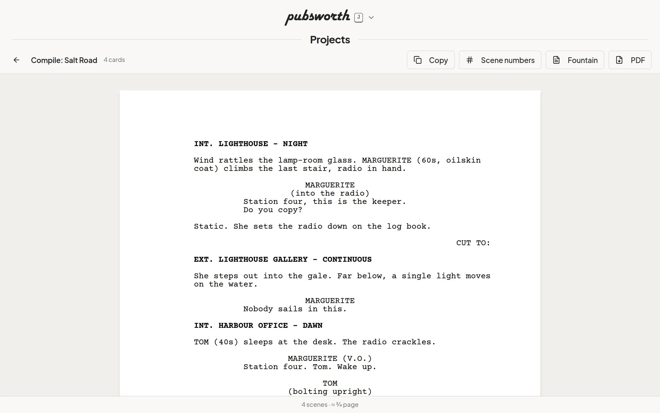 A compiled screenplay