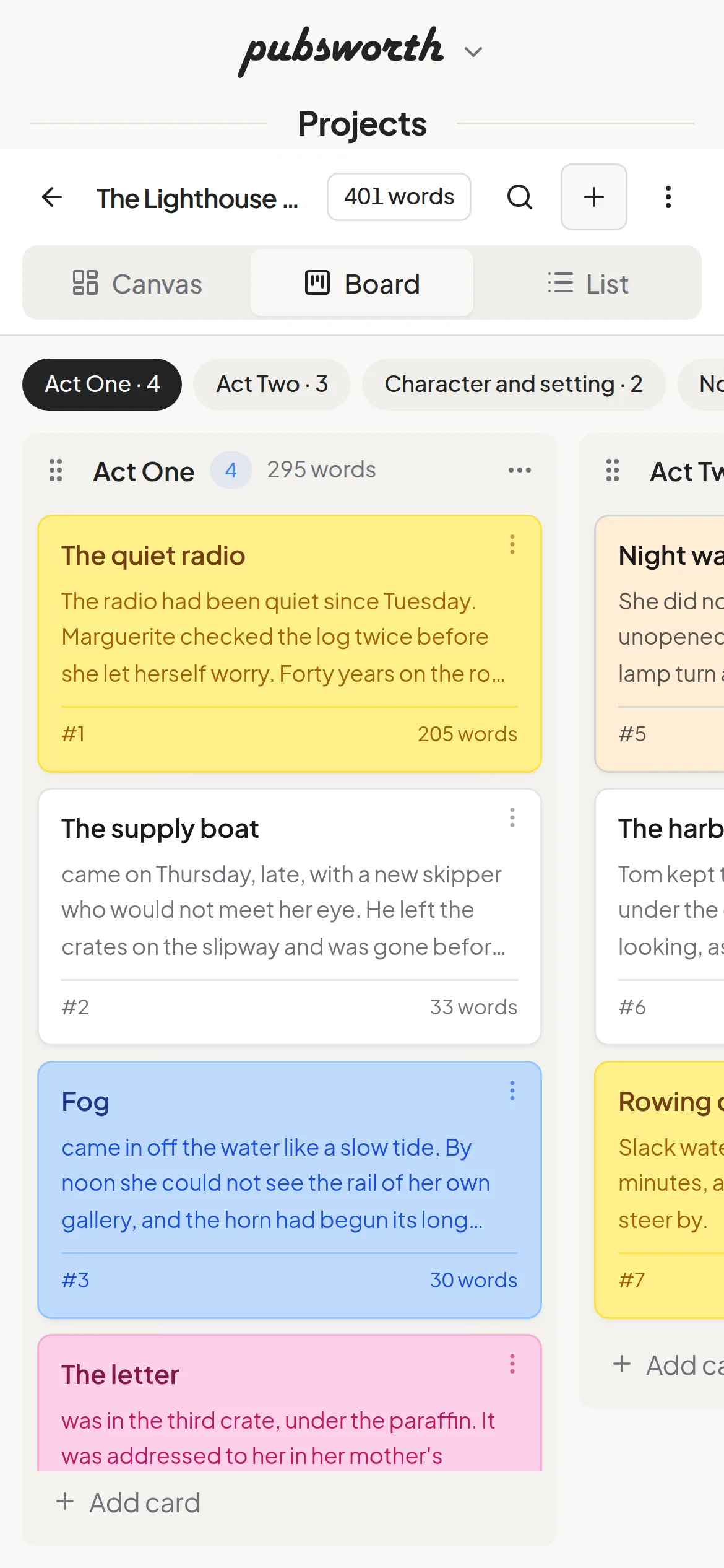 A novel's board on a phone