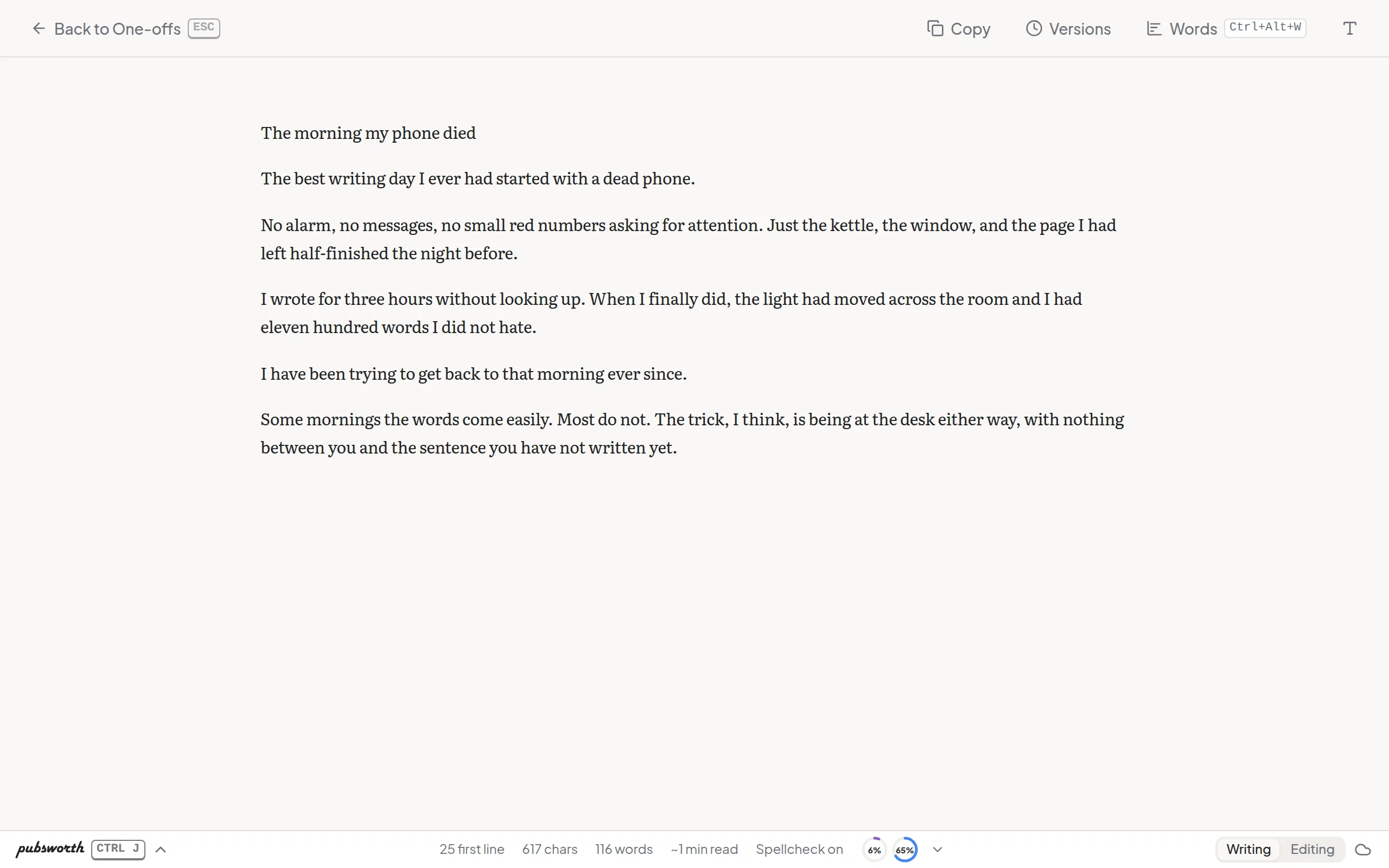 Write, with the session and daily goal rings